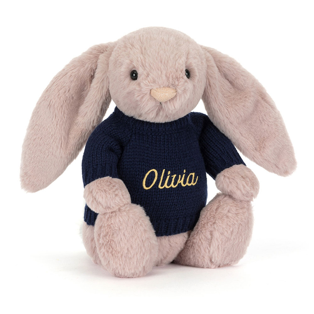 Bashful Luxe Bunny Rosa with Personalised Navy Jumper