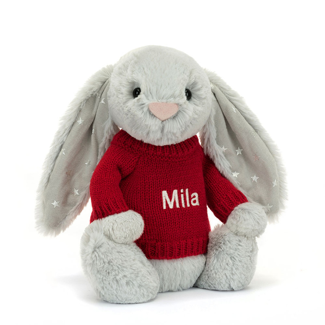 Bashful Shimmer Bunny with Personalised Red Jumper
