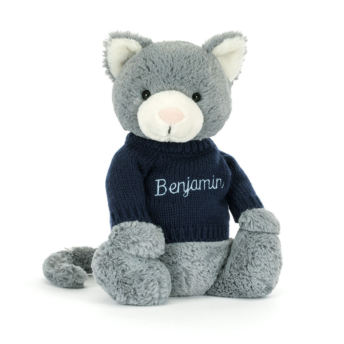 Bashful Kitten with Personalised Navy Jumper