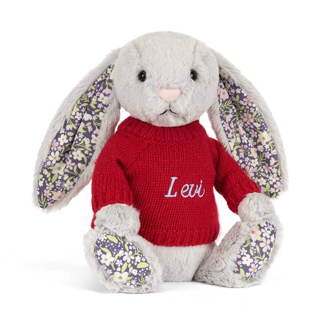 Blossom Silver Bunny 'Bloom' with Personalised Red Jumper
