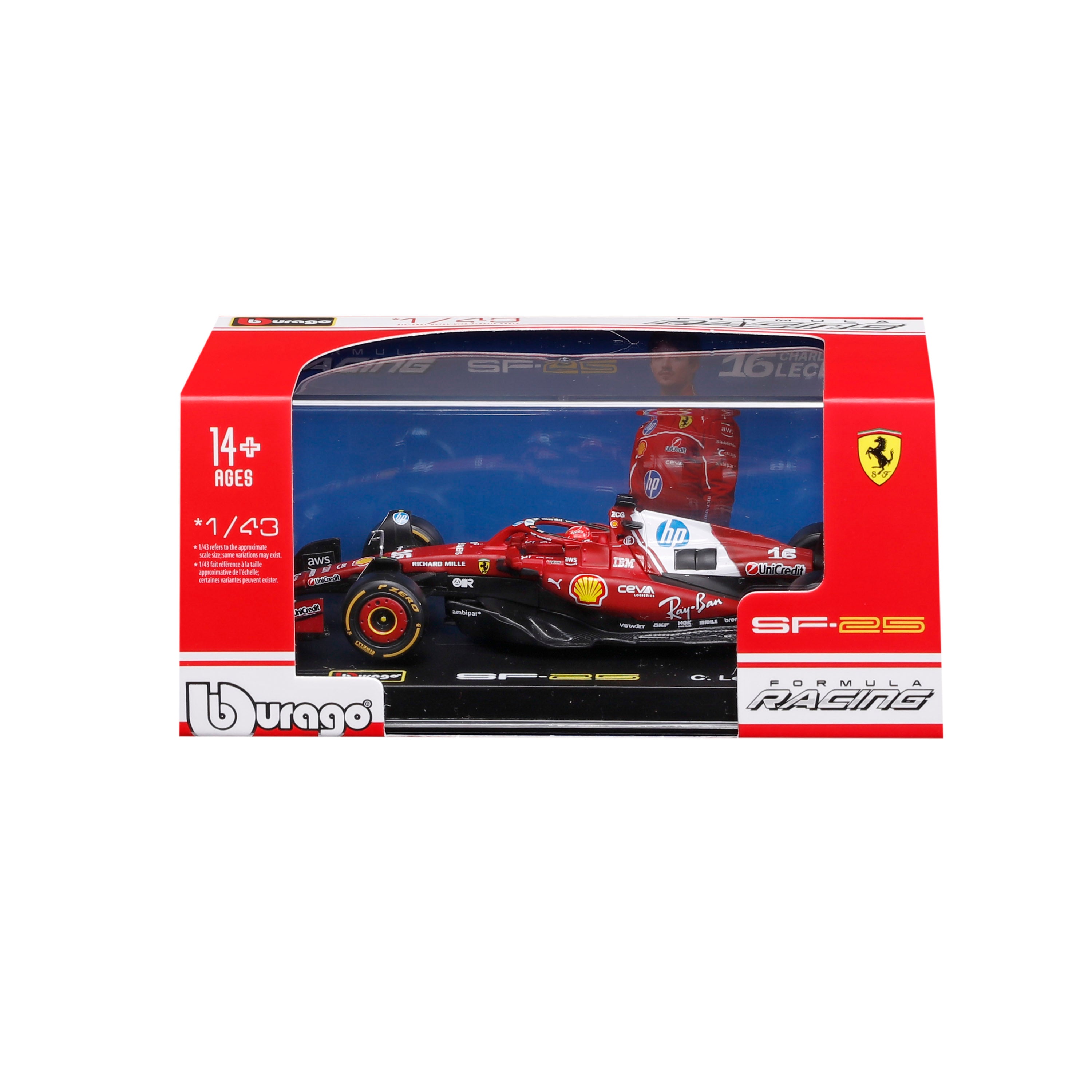 Ferrari SF-25 Charles Leclerc #16 F1 2025 – 1:43 Diecast Model with Display Case