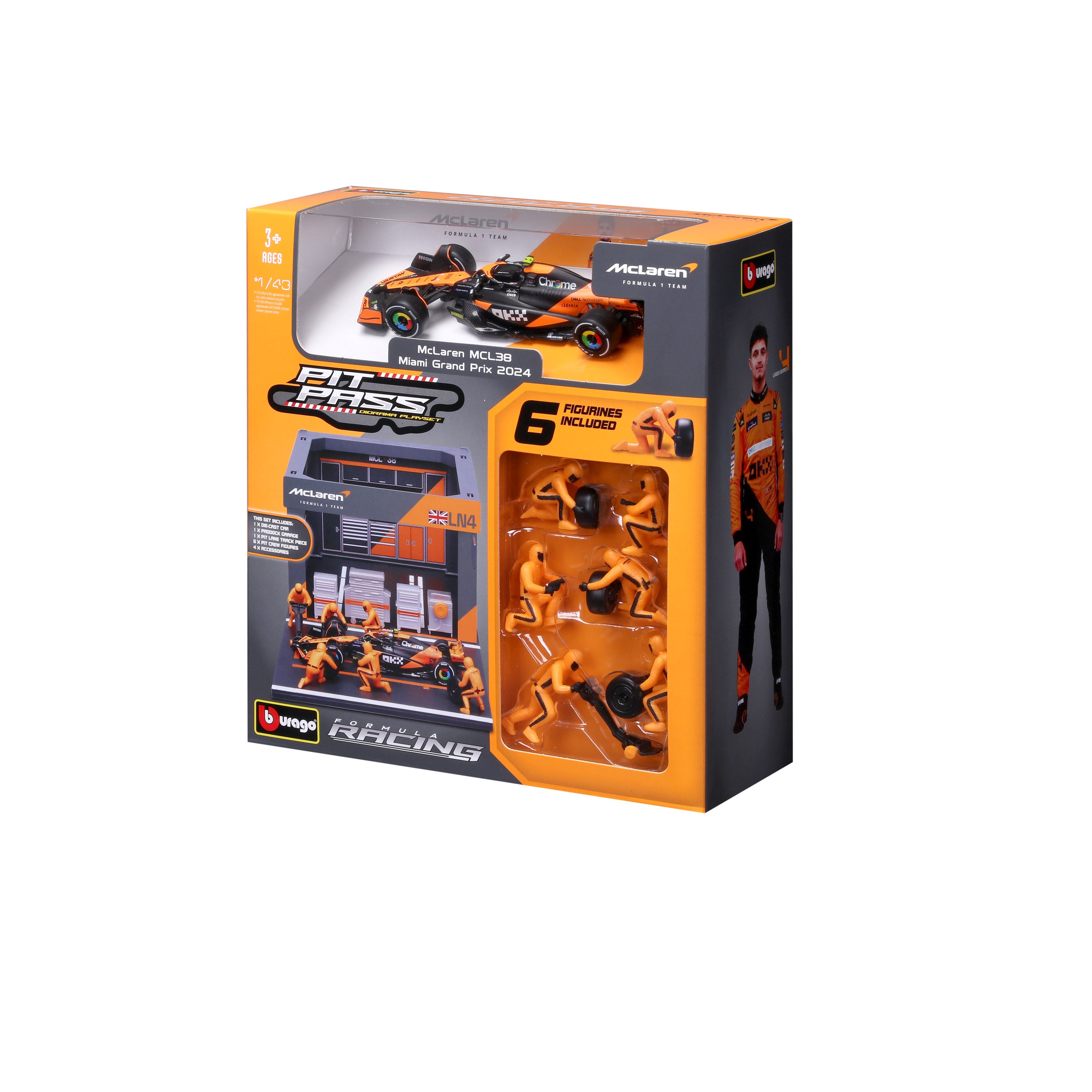 Pit Stop McLaren with MCL38 #4 Lando Norris Diecast Model 1:43 F1 2024