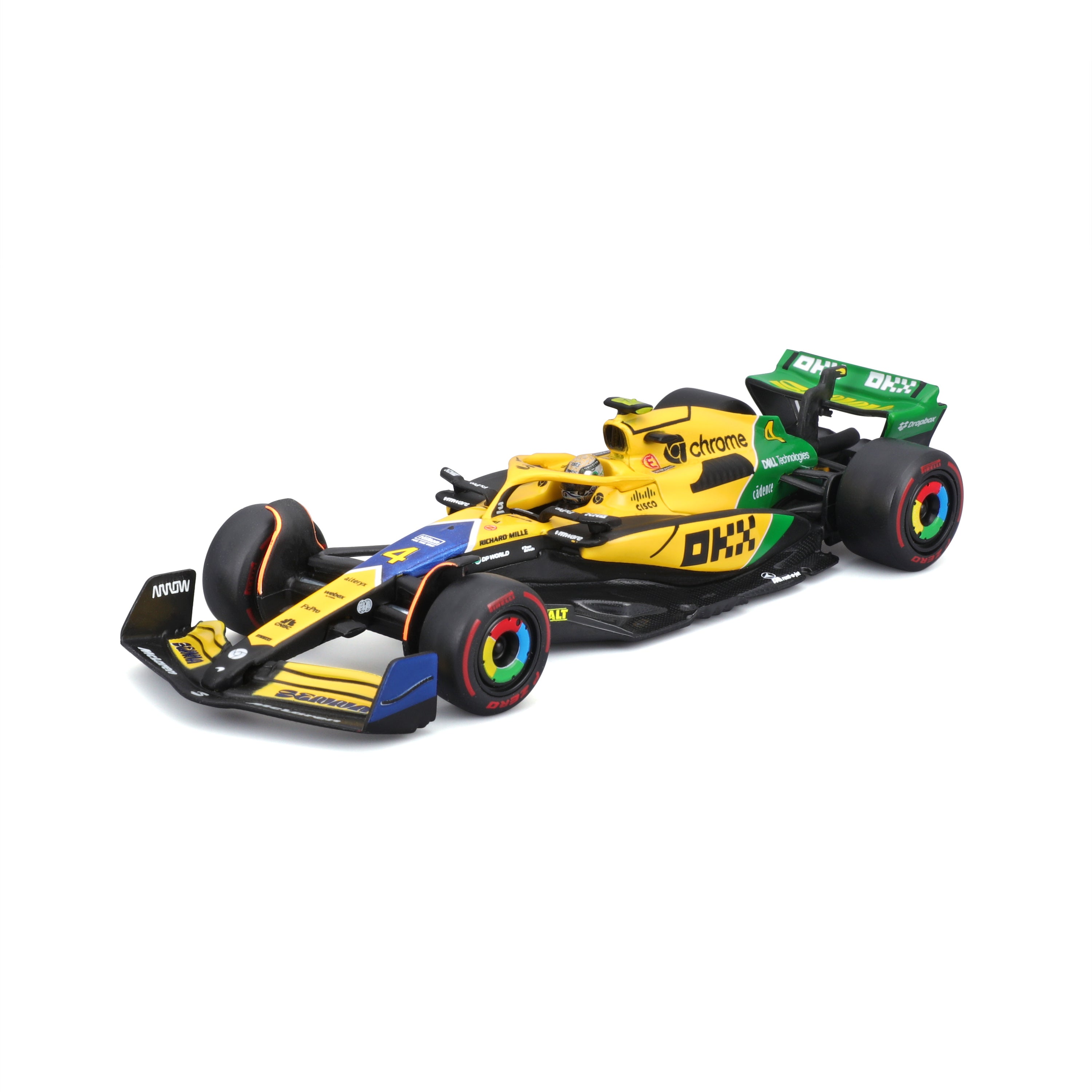 McLaren F1 MCL38 Lando Norris #4 GP Monaco 2024 Senna 30th Anniversary Livery 1:43 with driver and display case