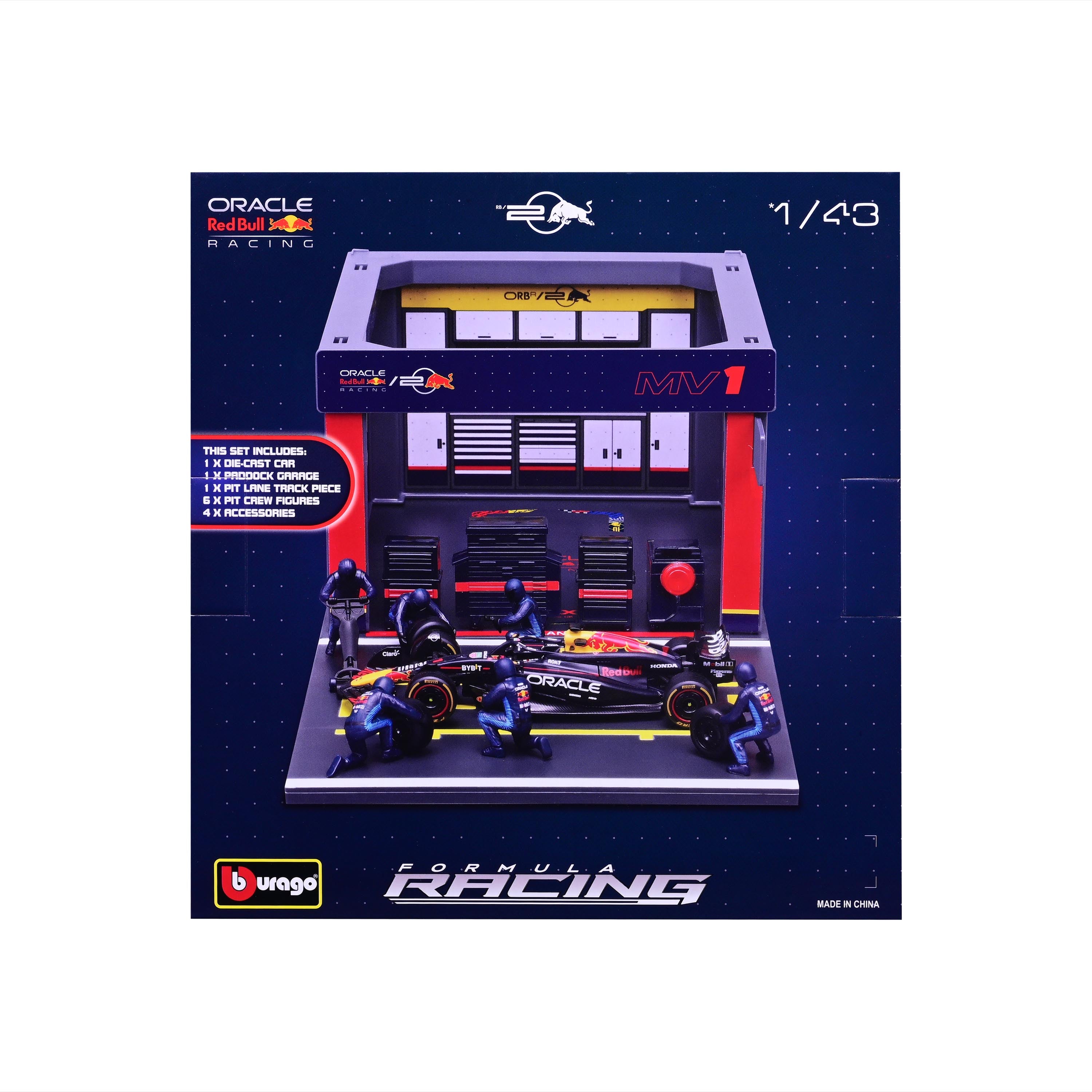 Red Bull Pit Stop with RB20 #1 Max Verstappen Diecast Model 1:43 F1 2024