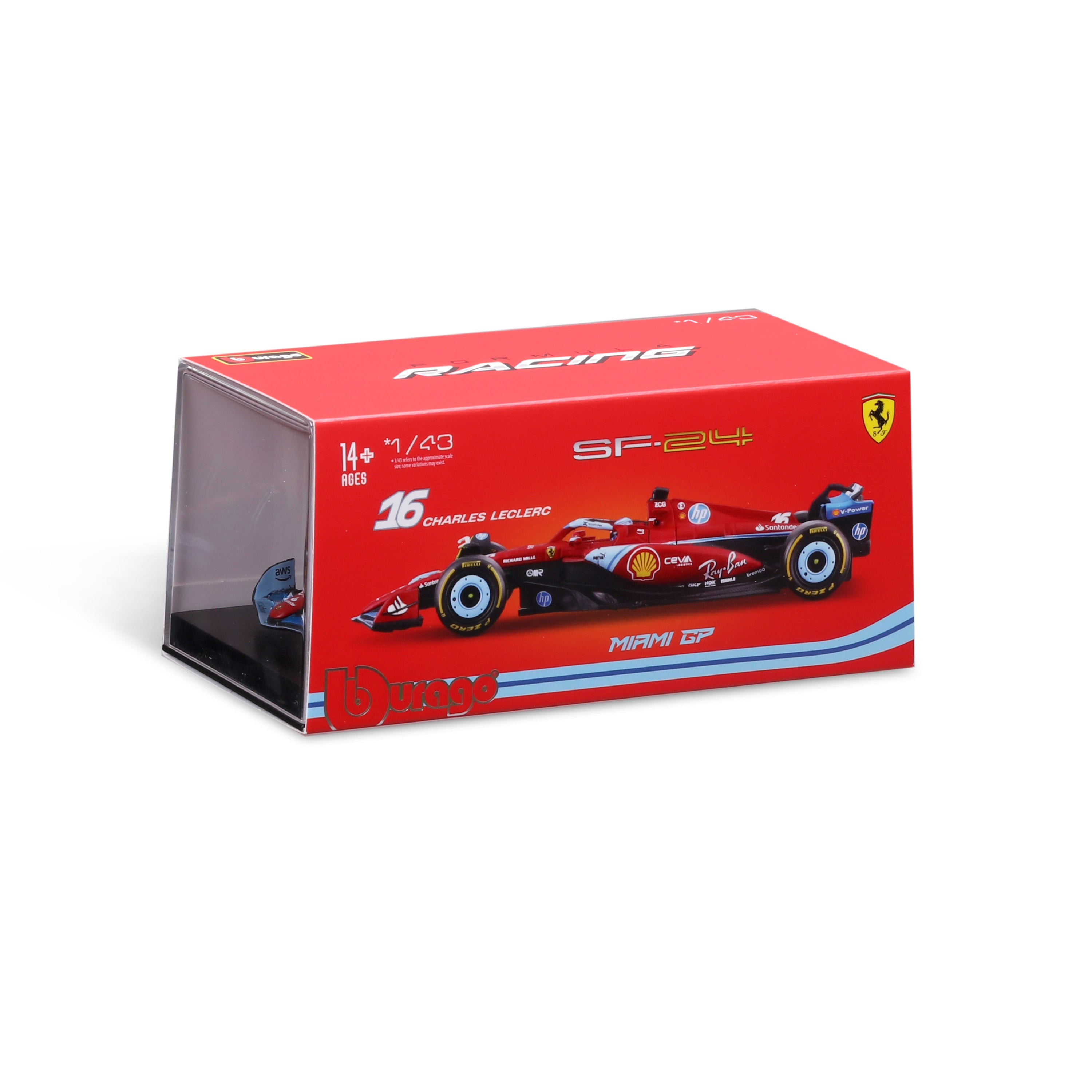 Ferrari F1 SF-24 Charles Leclerc #16 Miami GP 2024 Livery 1:43 with Driver and Display Case