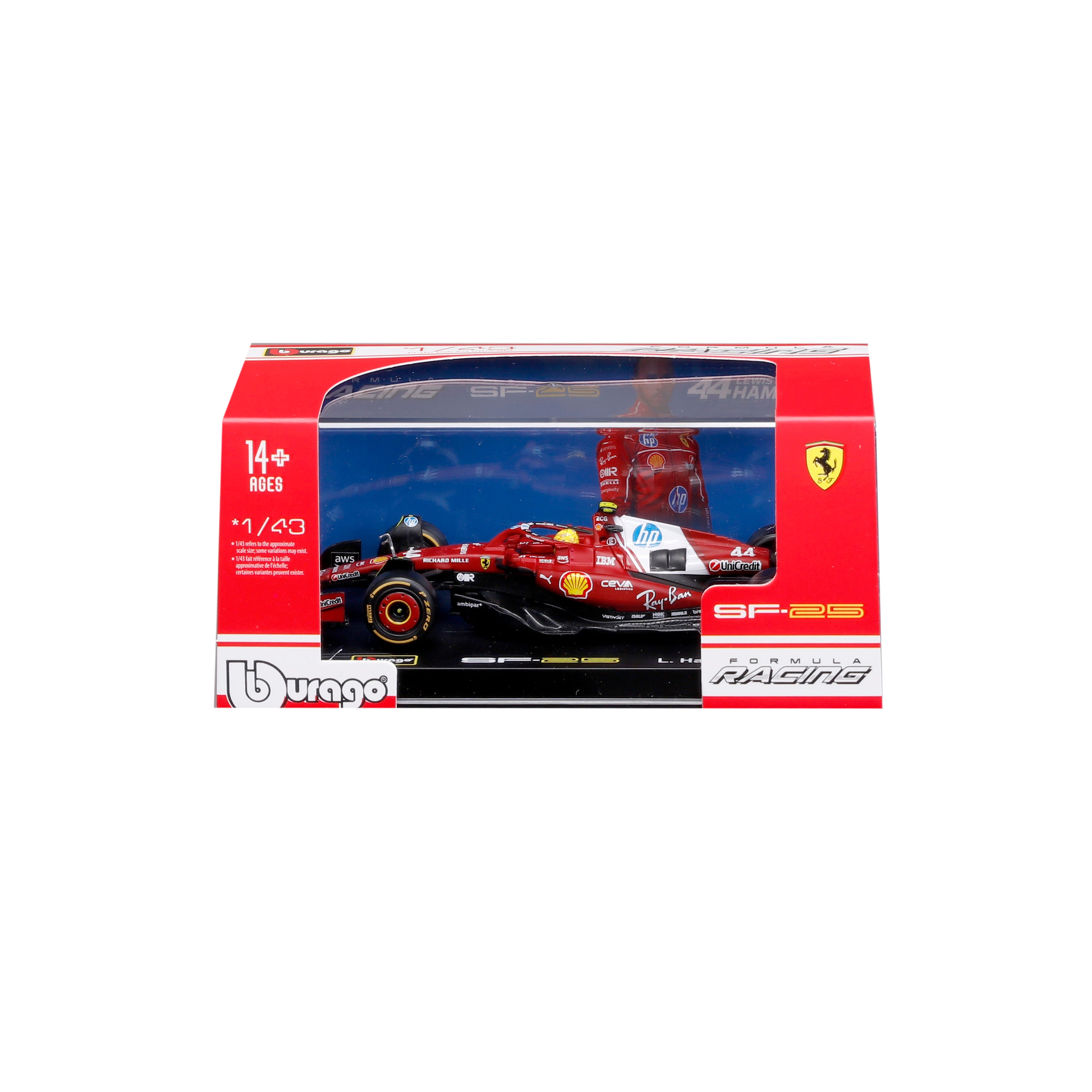 Ferrari SF-25 Lewis Hamilton #44 F1 2025 Red Diecast Model 1:43 with Display Case