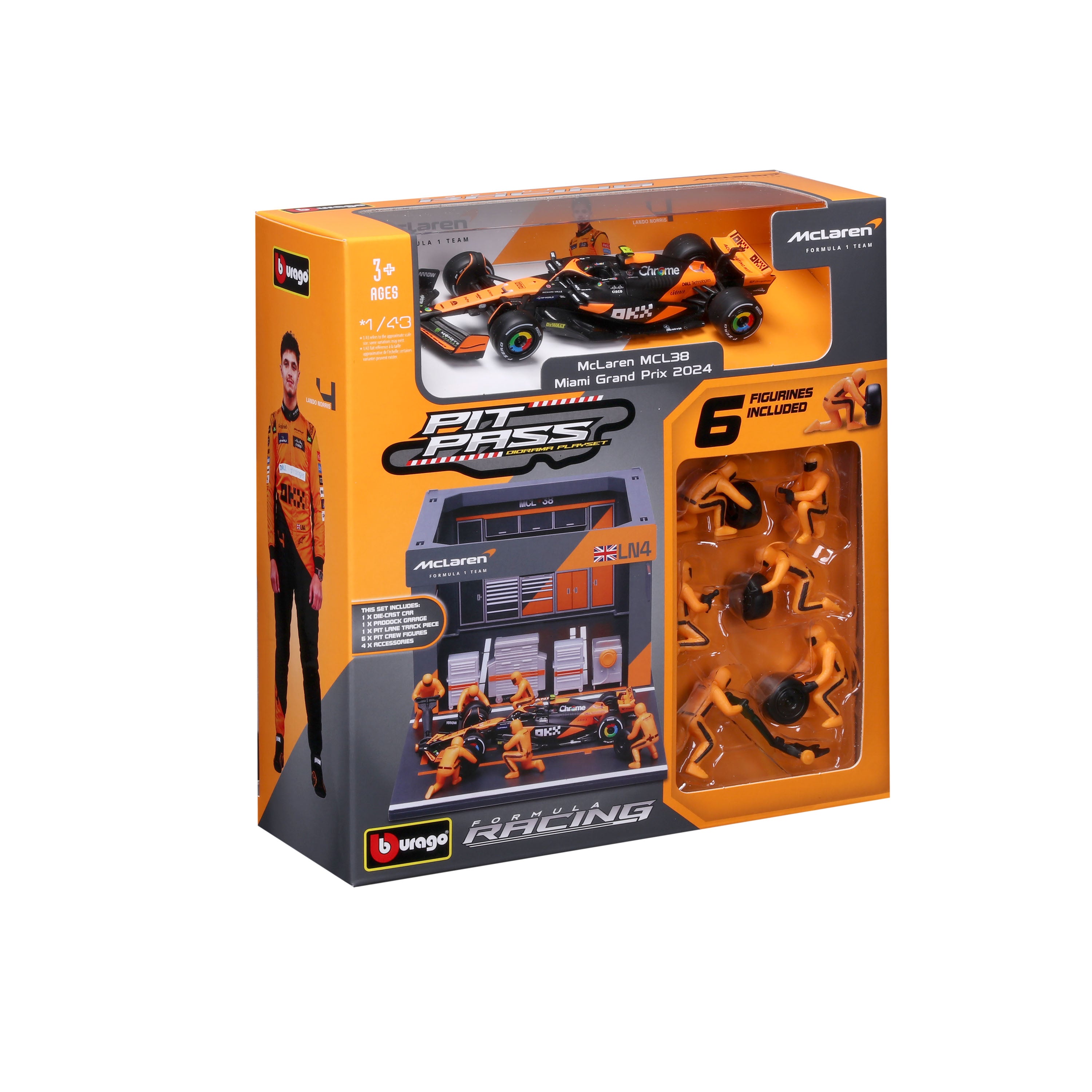 Pit Stop McLaren with MCL38 #4 Lando Norris Diecast Model 1:43 F1 2024