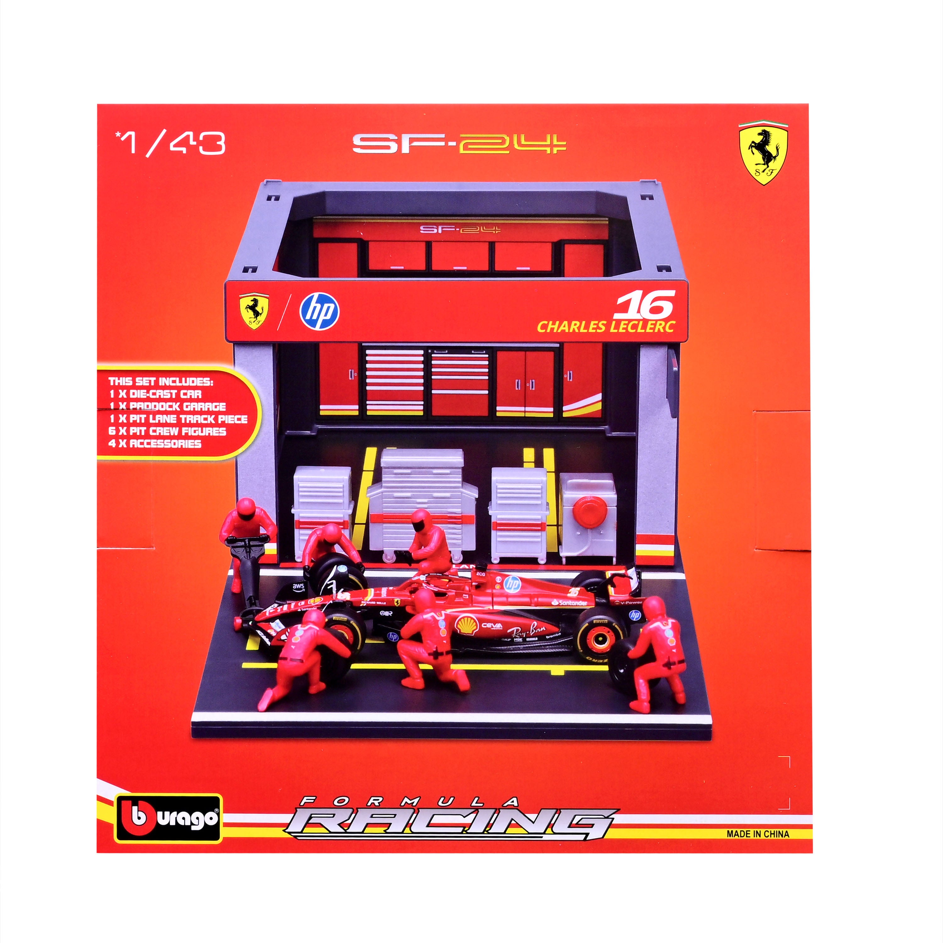 Pit Stop Ferrari with SF-24 #16 Charles Leclerc Diecast Model 1:43 F1 2024