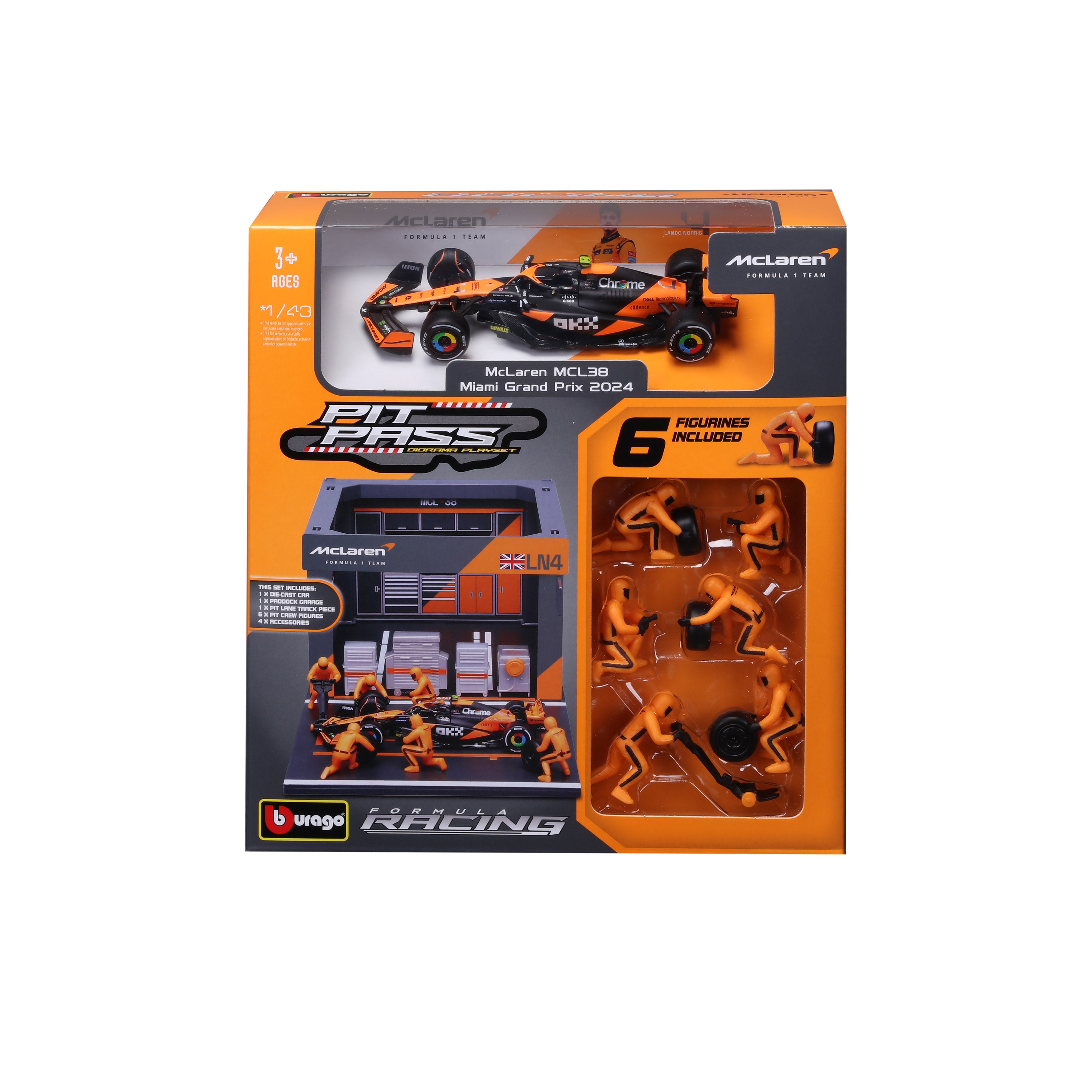 Pit Stop McLaren with MCL38 #4 Lando Norris Diecast Model 1:43 F1 2024