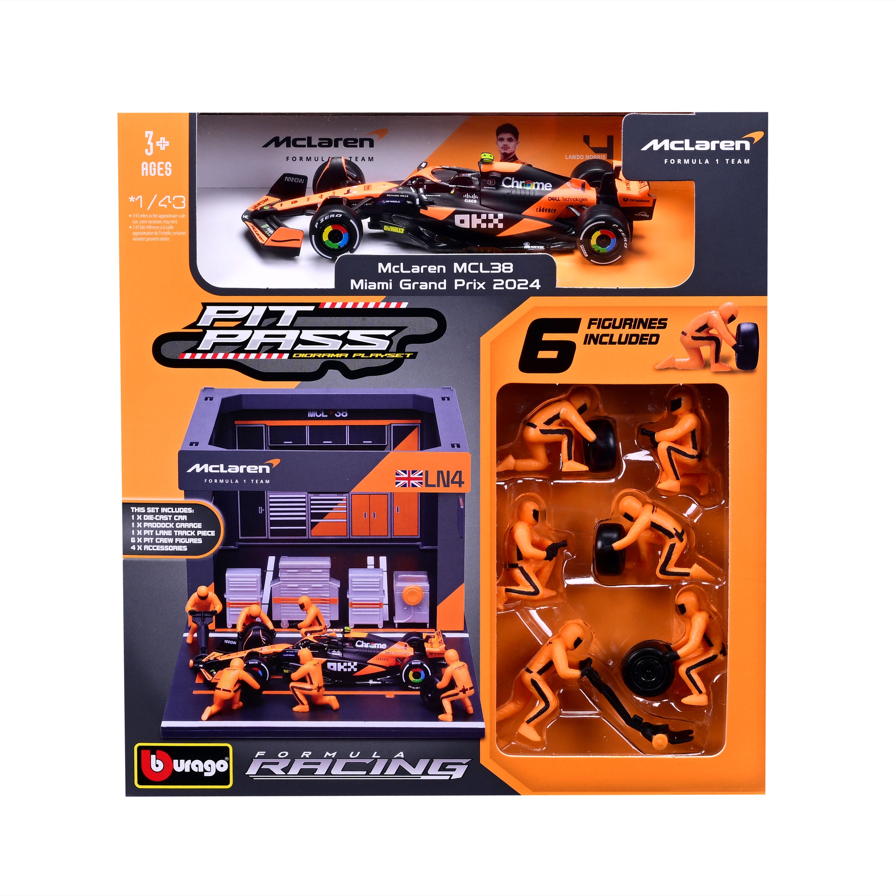 Pit Stop McLaren with MCL38 #4 Lando Norris Diecast Model 1:43 F1 2024