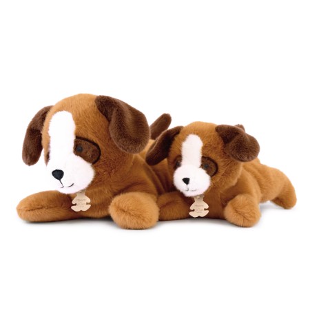 Peluche chien marron allongee lestee - Les P'tits Relax - 22 cm