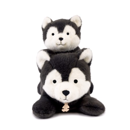 Loup gris peluche allongee - Les P'tits Relax - 22 cm