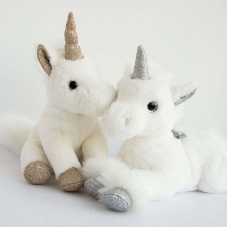 Peluche Licorne paillettes Blanche Or - 23 cm