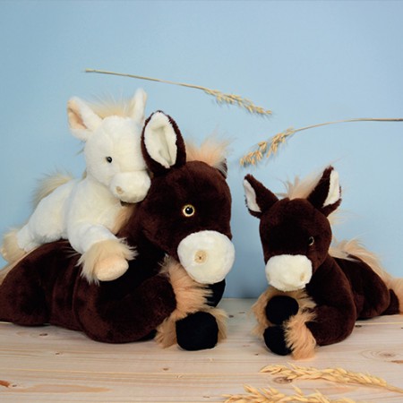Peluche cheval allongé - Marron foncé -50cm