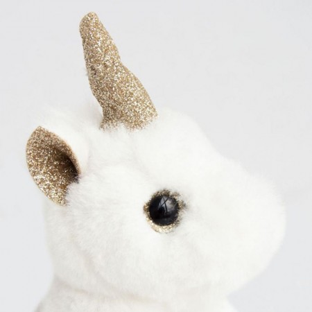 Porte-Clé Peluche Licorne Blanc Or - 14 cm