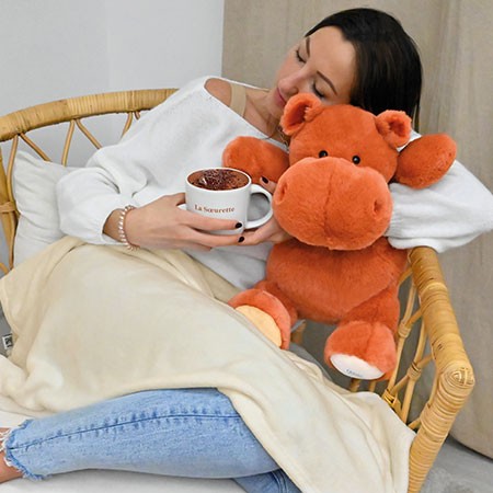 Peluche Géante Hippopotame orange 45 cm et son Plaid