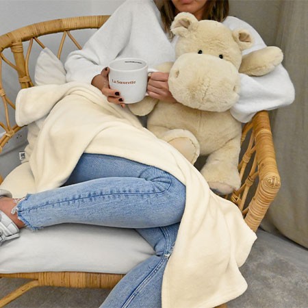 Peluche Géante Hippopotame Écru 45 cm et son Plaid