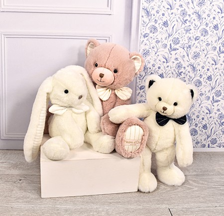 Peluche lapin preppy Chic - Blanc - 30 cm