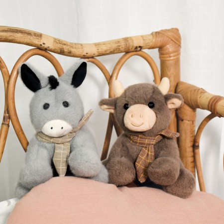 Petite Peluche Vache foulard - 14 cm