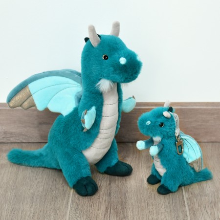 Porte-clé-Grégoire peluche dragon - Vert emeraude -15 cm