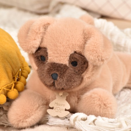 Peluche chien beige allongee lestee - Les P'tits Relax - 22 cm