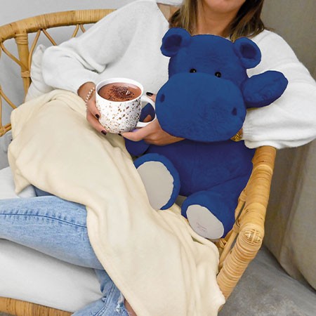 Peluche Géante Hippopotame bleu 45 cm et son Plaid