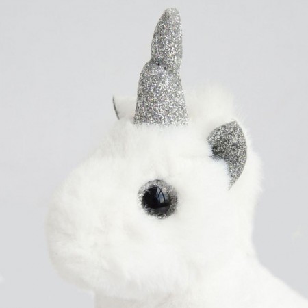 Porte-Clé Peluche Licorne Blanc Argent - 14 cm