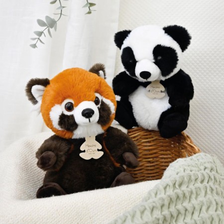 Peluche panda assis blanc et noir - 20 cm