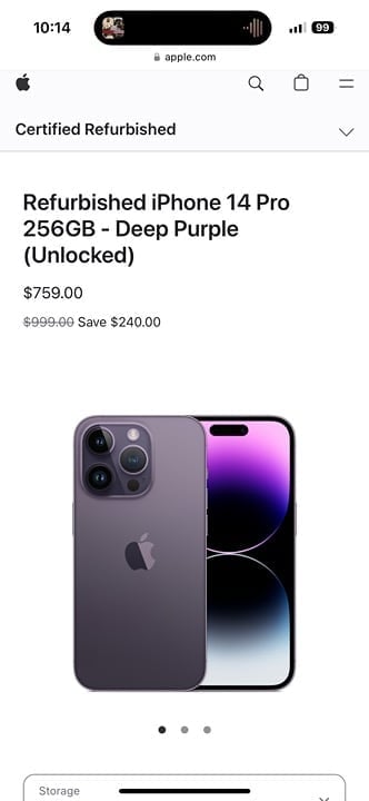 Apple iPhone 14 Pro - Deep Purple 256 g- Apple Care 9M81