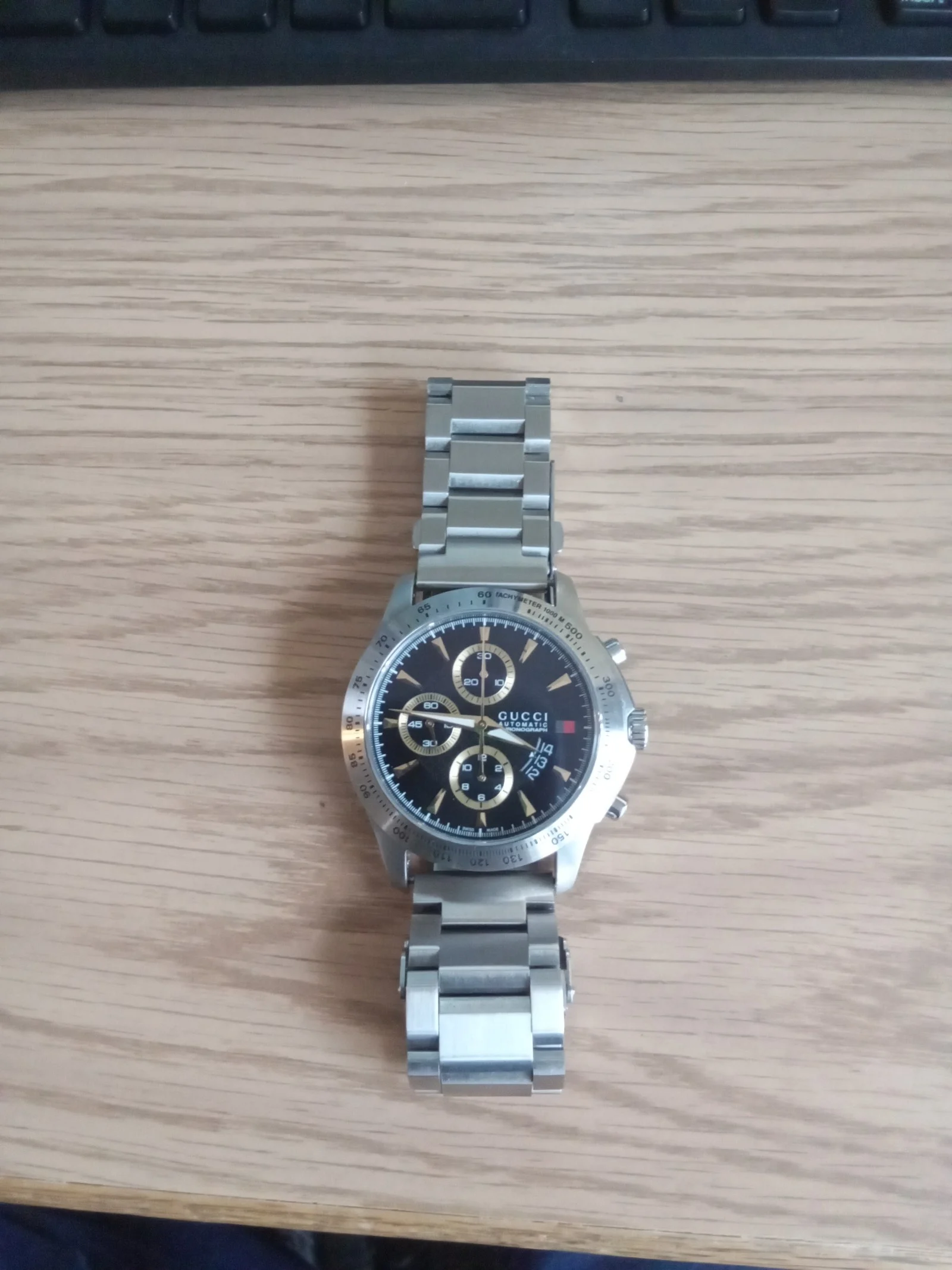 Men's Gucci Timeless Chronograph Black Diamond-Pattern Dial Watch, #YA126237