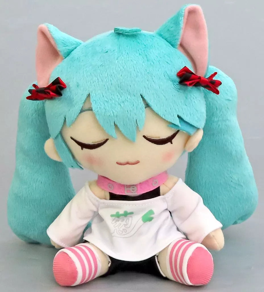 Hatsune Miku Original Plush Toy - Cat-ear T-shirt Ver B (Bottom of image. eyes closed.)