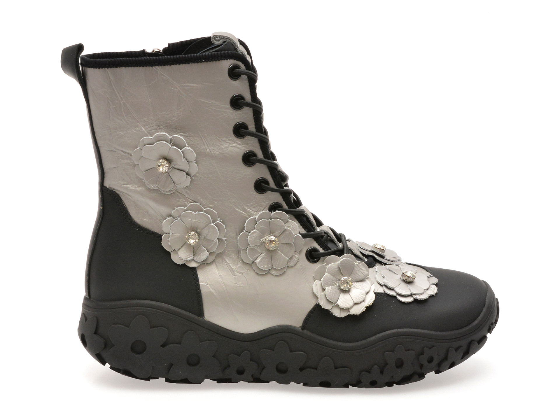 Ghete GRYXX argintii, AD20, din piele naturala