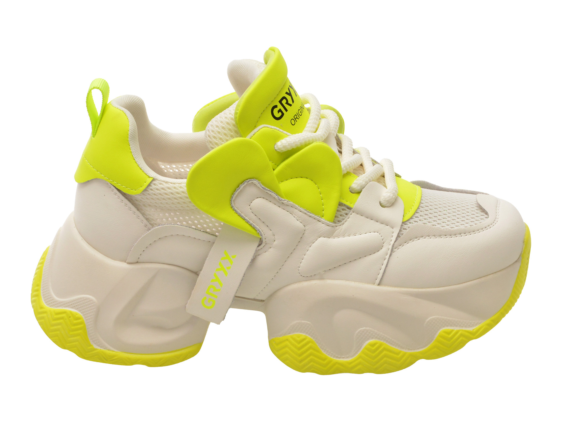 Pantofi sport GRYXX albi, 5931, din material textil si piele naturala
