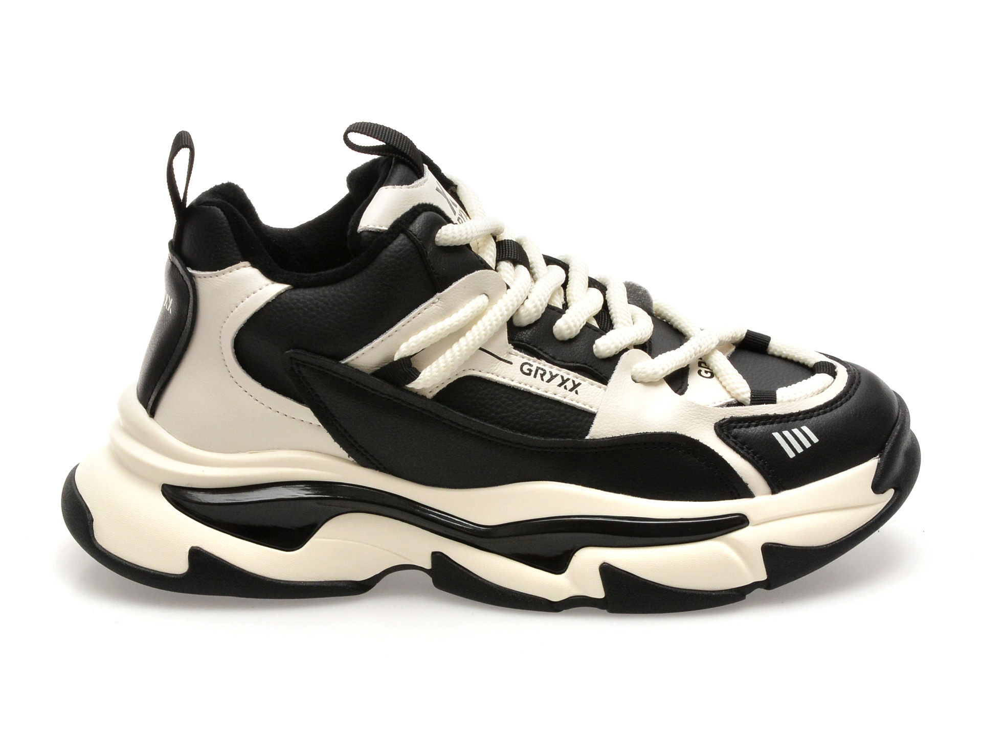 Pantofi sport GRYXX alb-negru, F8930, din piele naturala