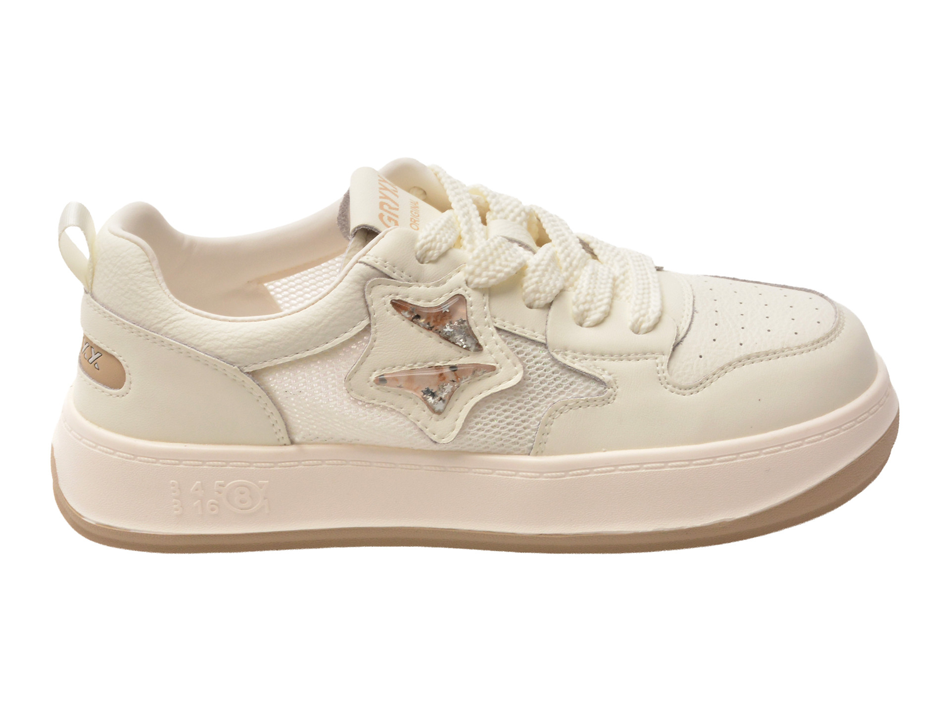 Pantofi sport GRYXX albi, C1180, din piele naturala