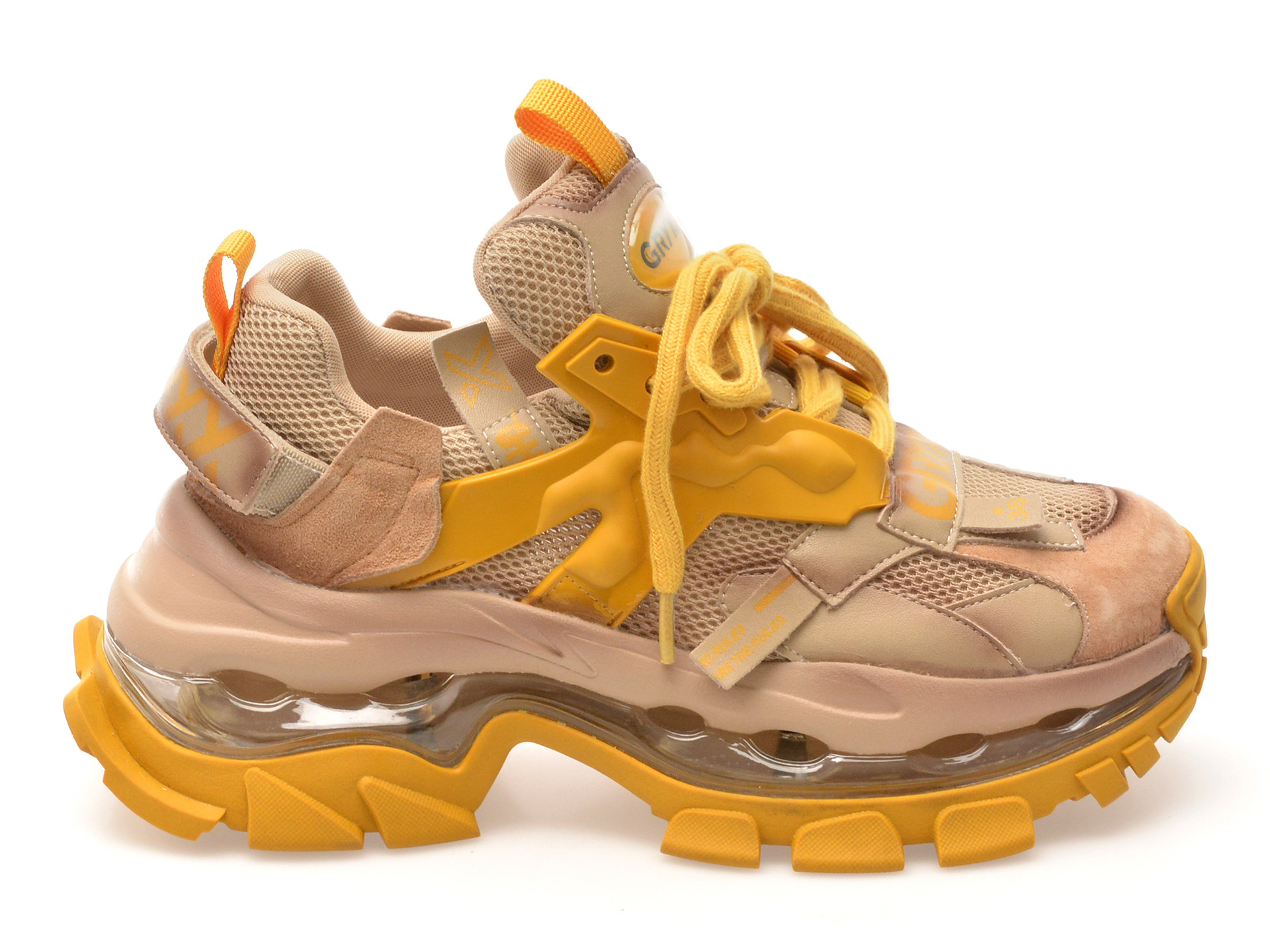 Pantofi sport GRYXX galbeni, 666128, din material textil si piele naturala