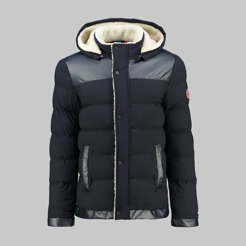 LACİVERT ÇIKMA KAPÜŞONLU KABAN