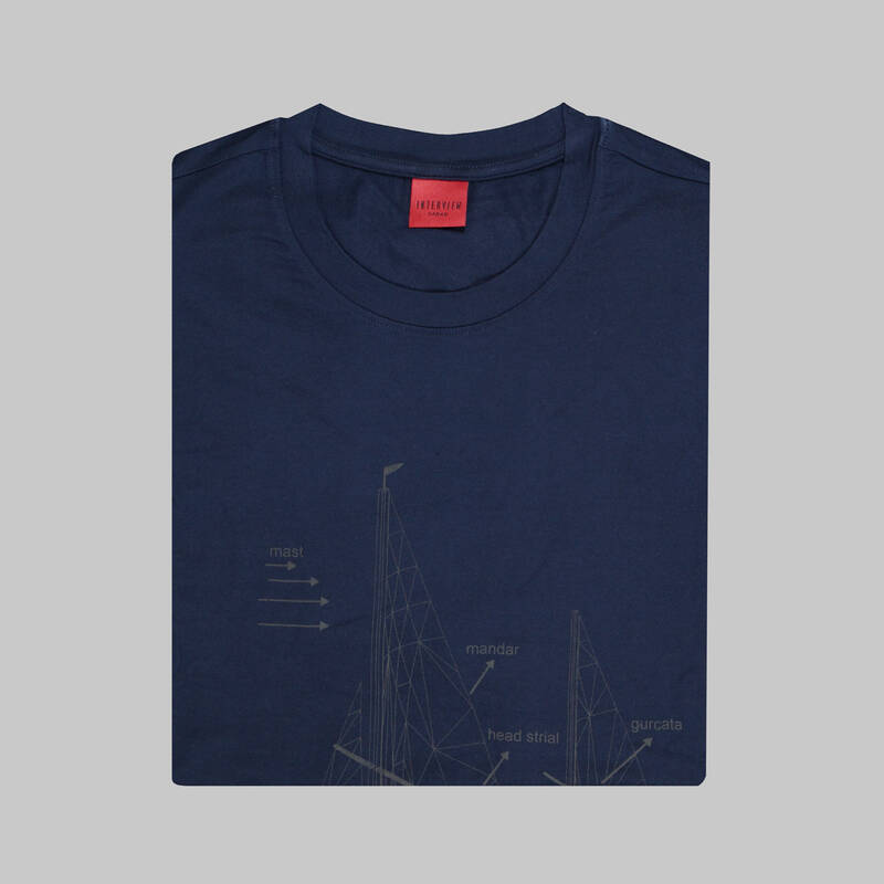 BİSİKLET YAKA DESENLİ LACİVERT TİŞÖRT