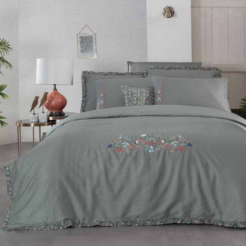 NITRA SATEN KING SIZE GRİ NEVRESİM TAKIMI