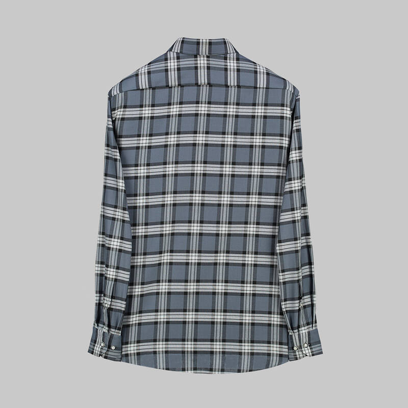 ELETA UZUN KOL KARELİ LACİVERT KLASİK GÖMLEK