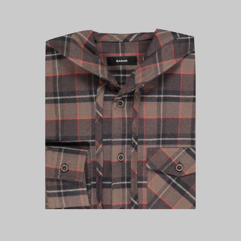 NORA KAPÜŞONLU KARELİ KAHVERENGİ GÖMLEK