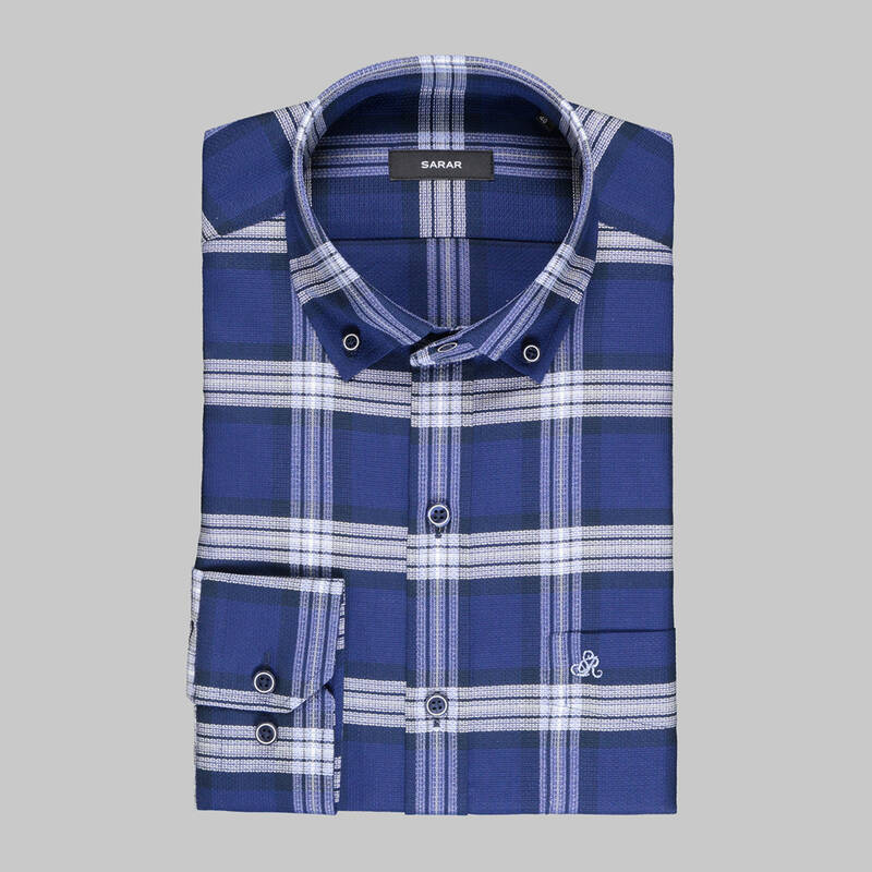 ELETA UZUN KOL KARELİ LACİVERT KLASİK GÖMLEK