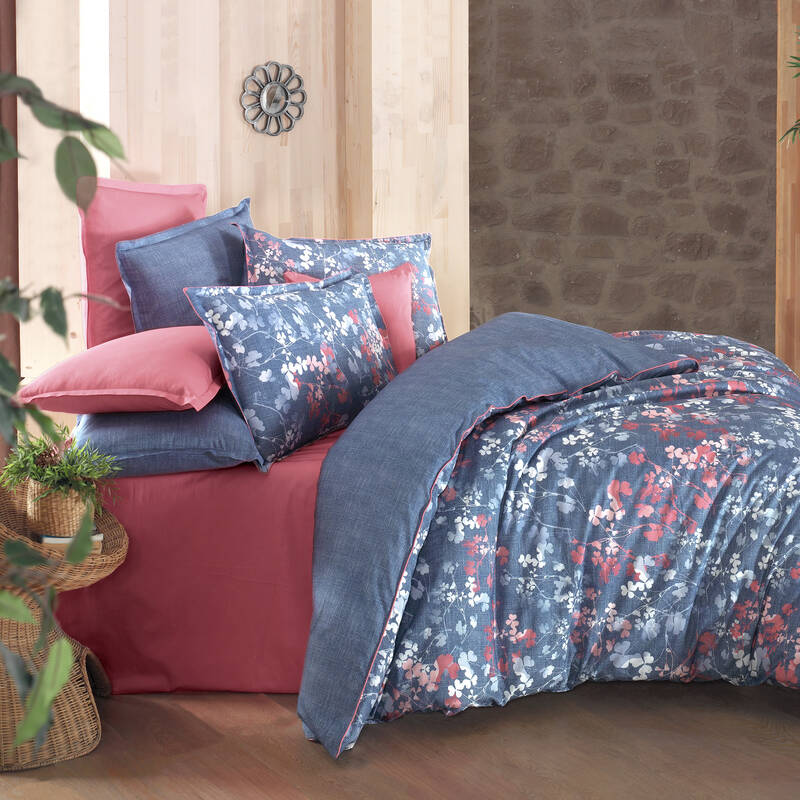 ENOLA FANCY POPLIN MAVİ ÇİFT KİŞİLİK NEVRESİM TAKIMI