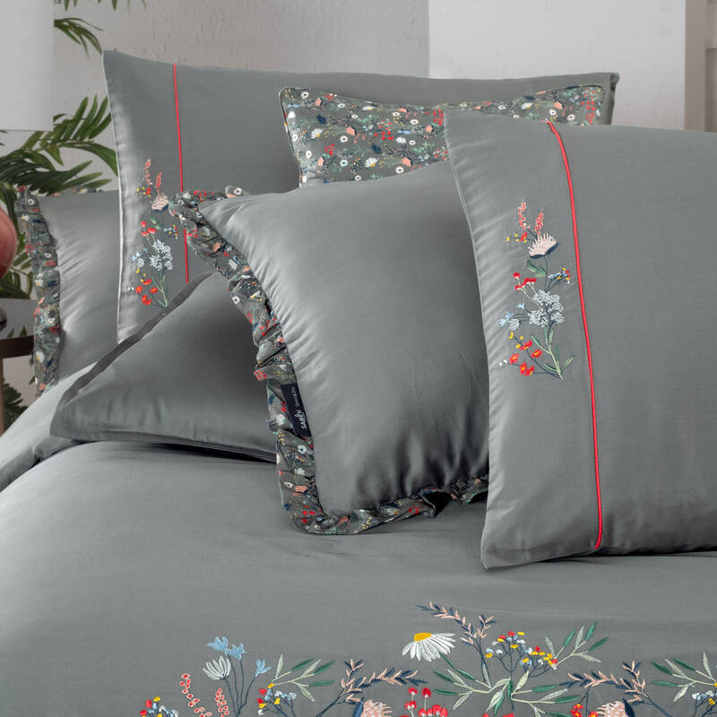 NITRA SATEN KING SIZE GRİ NEVRESİM TAKIMI