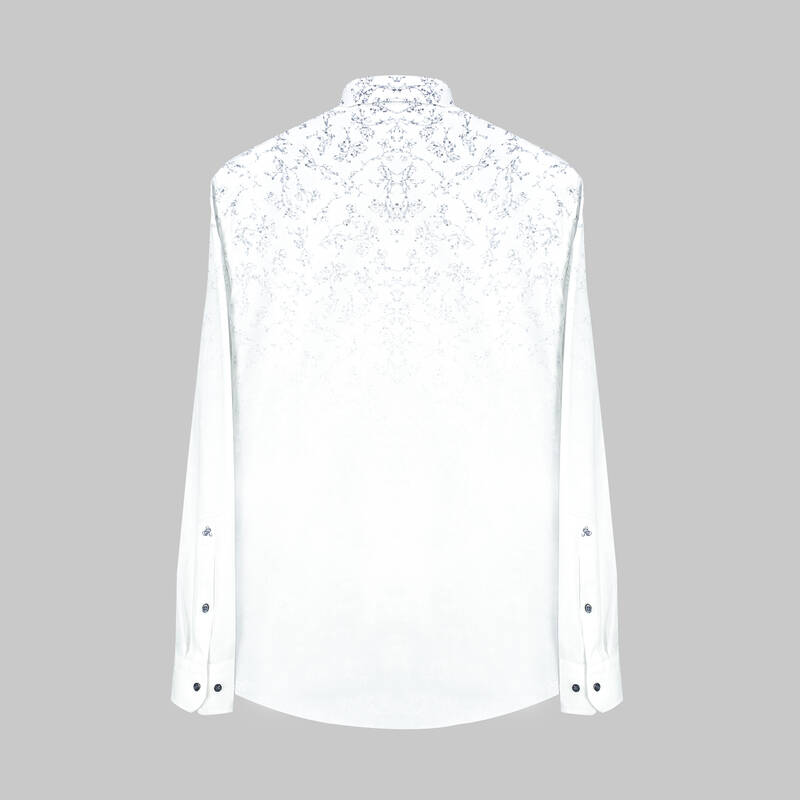 ELETA UZUN KOL DESENLİ SLİM LACİVERT GÖMLEK