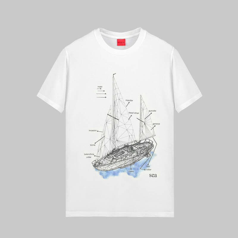 BİSİKLET YAKA DESENLİ LACİVERT TİŞÖRT