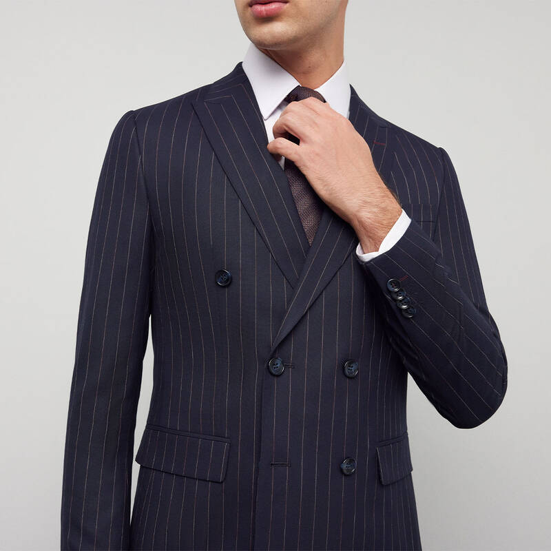 GOLDEN RESTA ÇİZGİLİ KRUVAZE KOYU LACİVERT TAKIM ELBİSE