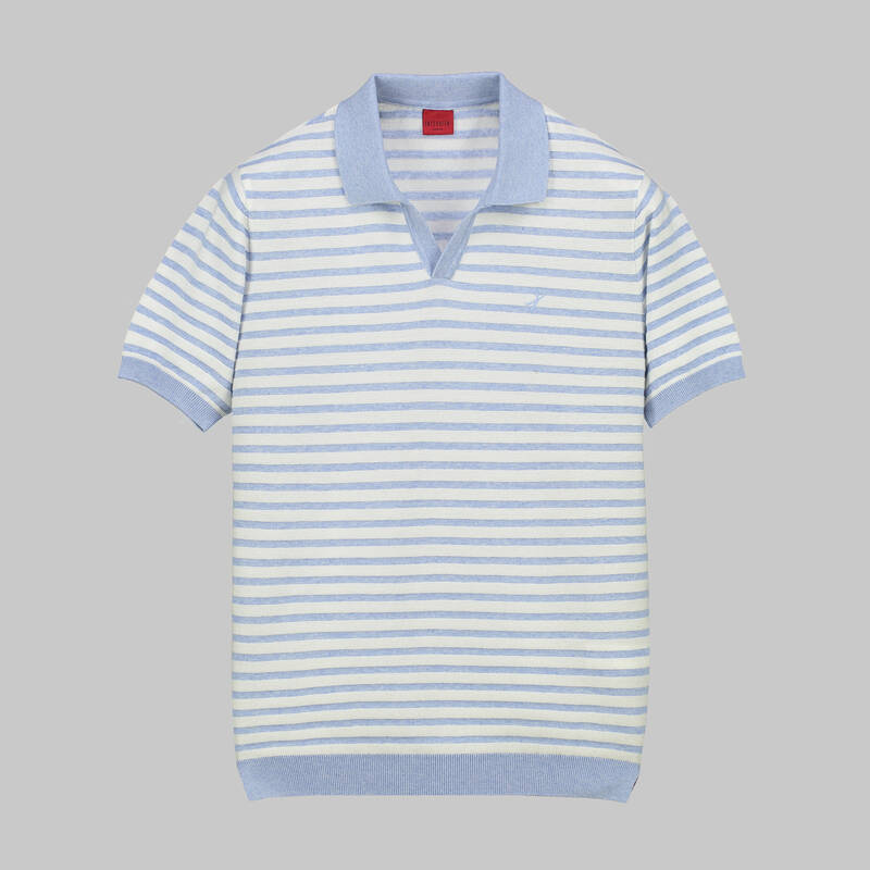 POLO YAKA KISA KOL ÇİZGİLİ BUZ MAVİSİ TRİKO