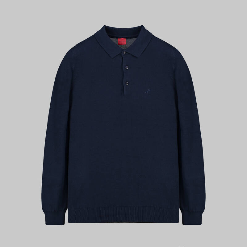 DÜĞMELİ POLO YAKA LACİVERT TRİKO KAZAK