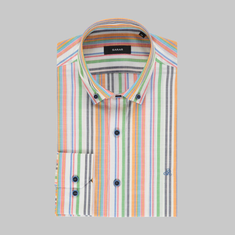 ELETA SLIMEO ÇİZGİLİ TURUNCU GÖMLEK